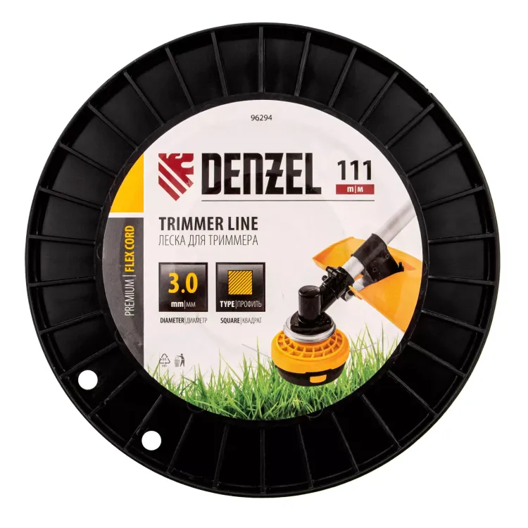 Леска для триммера квадрат Denzel, 3,0мм х 111м, на DIN катушке FLEX CORD, 96294 купить в Нягани