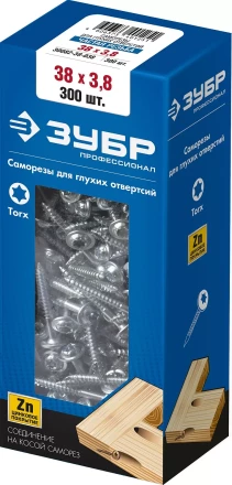 ЗУБР 38 х 3.8 мм, частая резьба, ТХ20, цинк, 300 шт, саморез для глухих отверстий, Профессионал (30082-38-038) купить в Нягани