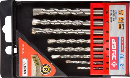 Набор ЗУБР Свёрла &quot;МАСТЕР&quot; по бетону, ударные, 3; 4; 5; 6; 6; 8; 8; 10мм, 8шт 2922-H8_z01 купить в Нягани