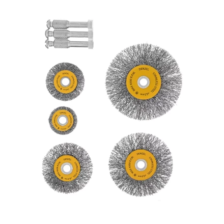 Набор щеток для дрели, 5 Плоских 25-38-50-63-75 мм, шпилька, нерж. вит. проволока Denzel 74495 купить в Нягани