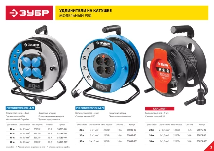 Удлинитель ЗУБР &quot;ПРОФЕССИОНАЛ&quot; на катушке, ПВС 3х1кв мм, 4 гнезда, макс мощн 2200Вт, 30м 55082-30 купить в Нягани