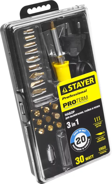 Прибор для выжигания STAYER "PROFESSIONAL", 3в1, с набором насадок 20шт 45227 купить в Нягани