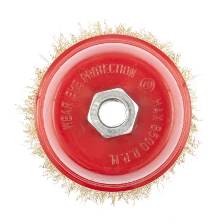 Щетка для УШМ, 100 мм, М14, &quot;чашка&quot;, латунированная витая проволока  MATRIX 74605 купить в Нягани