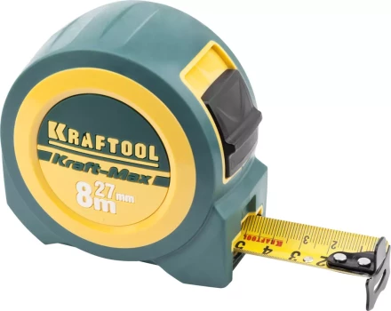 Рулетка KRAFTOOL &quot;Kraft-Max&quot;, длинный вылет, нейлон покрытие, упрочненный двухкомп корпус, 8м/27мм 34127-08-27 купить в Нягани
