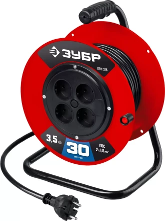 ЗУБР ПВС-215, ПВС, 2 х 1.5 мм2, 30 м, 3500 Вт, силовой удлинитель на катушке (55103-30) купить в Нягани