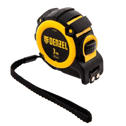 Рулетка Denzel 3м х 16мм, автоматич. фиксац., нейлон. покрытие, магнит. зацеп, двухстор. разметка, 31520 купить в Нягани