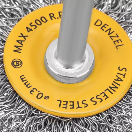 Щетка для дрели, 50 мм, Плоская, со шпилькой, нержавеющая витая проволока Denzel 744623 купить в Нягани
