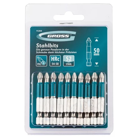 Набор бит PH2 х 50, сталь S2, 10 шт. Gross 11264 купить в Нягани