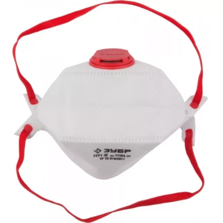 Полумаска фильтрующая ЗУБР &quot;МАСТЕР&quot; плоская, 3-х панельная, с клапаном, многослойная, класс защиты FFP1 11164_z01 купить в Нягани