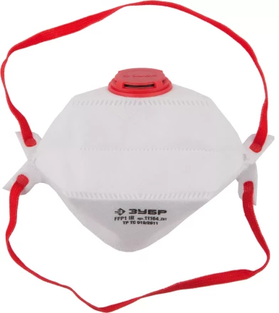 Полумаска фильтрующая ЗУБР &quot;МАСТЕР&quot; плоская, 3-х панельная, с клапаном, многослойная, класс защиты FFP1 11164_z01 купить в Нягани