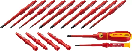 Набор &quot;Х-Drive ELECTRO&quot;: Высоковольтные отвертки, сменные стержни, ключи специальные, до 1000В, 18 предм, KRAFTOOL 220092-H18 купить в Нягани