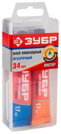 Клей ЗУБР эпоксидный, в тюбиках, в пластиковой коробке, 17мл+17мл 41949 купить в Нягани