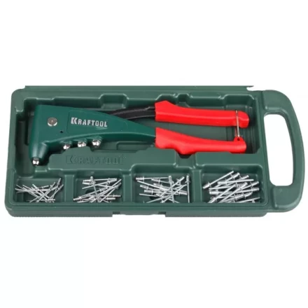 Заклепочник, KRAFTOOL &quot;NX-5&quot; 31173-H6, усиленный литой к d=2,4-4,8 мм - Al и сталь, d=2,4-4,0 - нерж сталь, в боксе, с набором заклепок 31173-H6 купить в Нягани