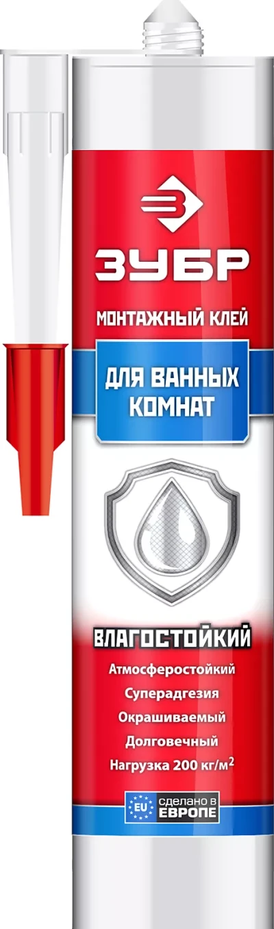 Влагостойкий монтажный клей ЗУБР ЭКСПЕРТ 300 мл белый 41335