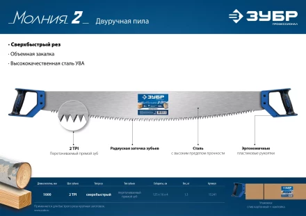ЗУБР 1000 мм, двуручная пила с пластиковыми рукоятками, Профессионал (15241) купить в Нягани