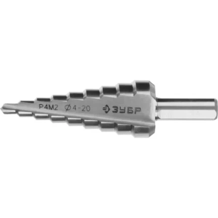 Сверло ЗУБР &quot;МАСТЕР&quot; ступенчатое по сталям и цвет.мет., быстрорежущая сталь, d=4-20мм, 9ступ.d=4-20, L-75 мм,трехгран. хвост. 8мм 29665-4-20-9 купить в Нягани