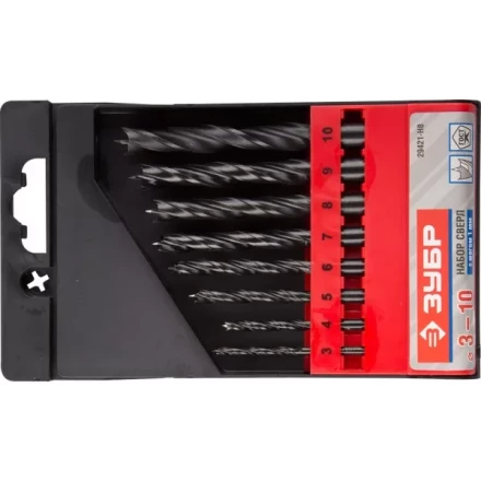 ЗУБР. Набор сверл спиральных по дереву с М-образной заточкой, сталь 65Г, 8шт: 3-4-5-6-7-8-9-10мм 29421-H8 купить в Нягани