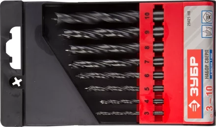 ЗУБР. Набор сверл спиральных по дереву с М-образной заточкой, сталь 65Г, 8шт: 3-4-5-6-7-8-9-10мм 29421-H8 купить в Нягани