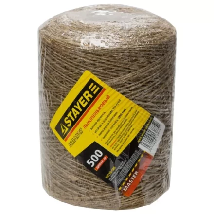 Шпагат STAYER хозяйственно-бытовой, льнопеньковый, d=1,4 мм, 500 м, 13,5 кгс, 1,25 ктекс 50110-500 купить в Нягани