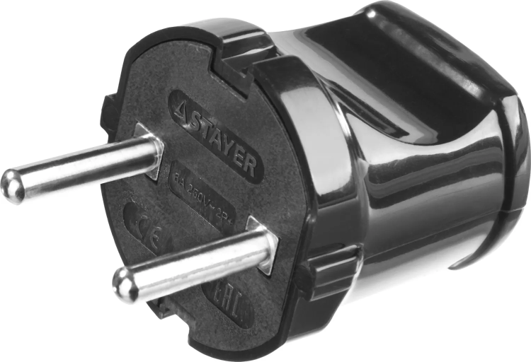 Вилка MAXElectro электрическая, 6А/220В, черная, STAYER 55150-B купить в Нягани