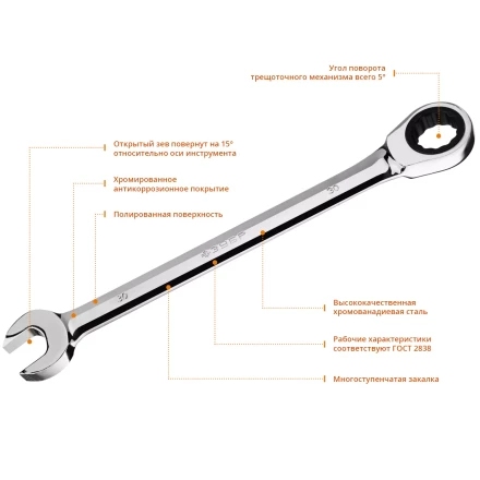 ЗУБР 30 мм, комбинированный трещоточный гаечный ключ, Профессионал (27074-30) купить в Нягани