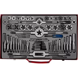 Набор ЗУБР "ЭКСПЕРТ" с металлореж. инструментом,метчики однопроход. и плашки,оснастка, экстракторы-в метал.боксе 65пред. 28118-H65