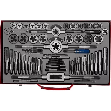 Набор ЗУБР &quot;ЭКСПЕРТ&quot; с металлореж. инструментом,метчики однопроход. и плашки,оснастка, экстракторы-в метал.боксе 65пред. 28118-H65 купить в Нягани