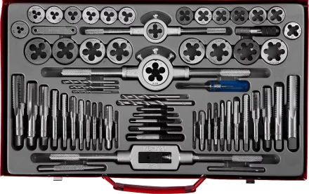 Набор ЗУБР &quot;ЭКСПЕРТ&quot; с металлореж. инструментом,метчики однопроход. и плашки,оснастка, экстракторы-в метал.боксе 65пред. 28118-H65 купить в Нягани