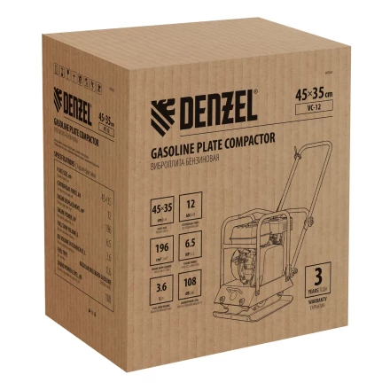 Виброплита бензиновая Denzel VC-12, 12 кН, 45*35 см, 196 см3 купить в Нягани