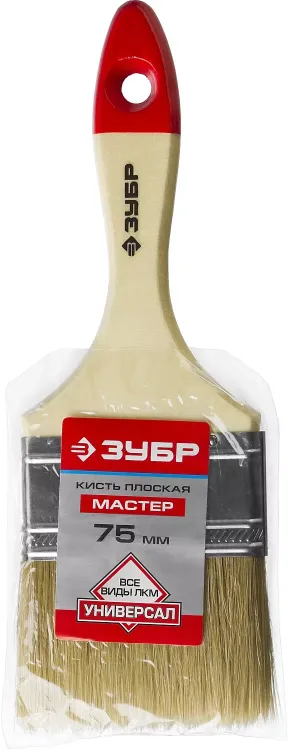 Кисть плоская  ЗУБР "УНИВЕРСАЛ-МАСТЕР", натуральная щетина, деревянная ручка, 75мм 4-01003-075 купить в Нягани