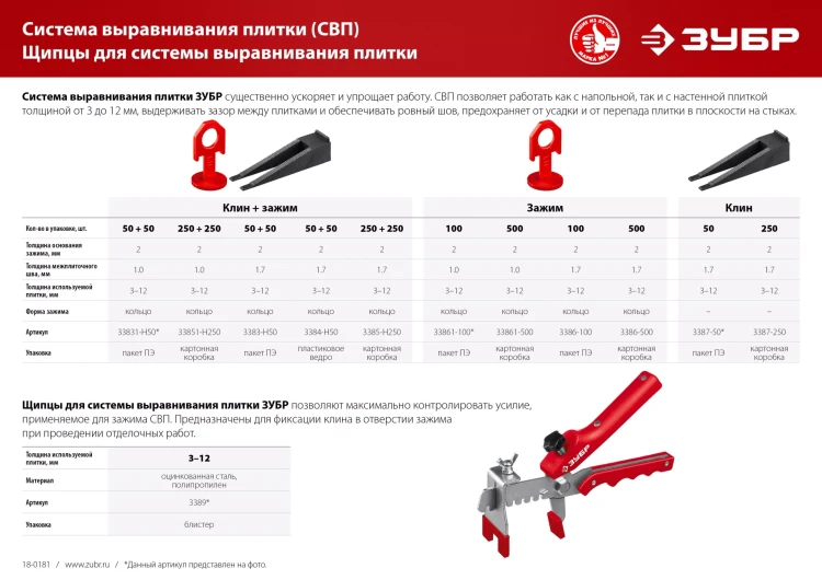 ЗУБР СВП, 1,0 мм, зажим, 500 шт, система выравнивания плитки (33861-500) купить в Нягани