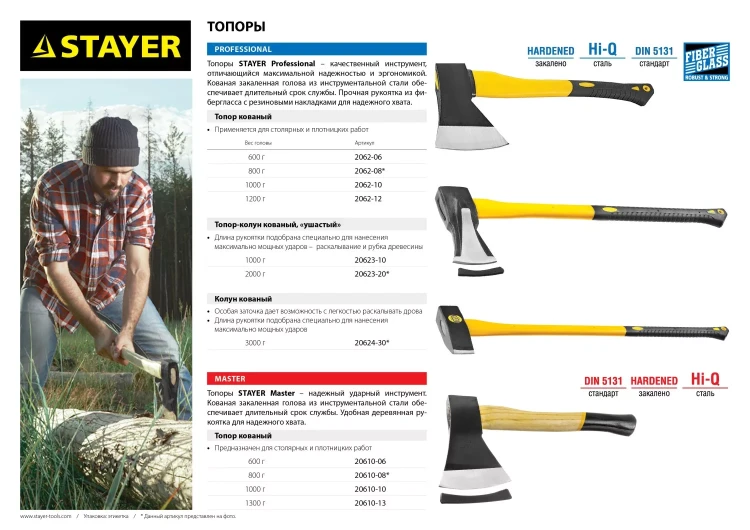 Топор STAYER "MASTER" кованый с деревянной рукояткой, 0,8кг 20610-08 купить в Нягани