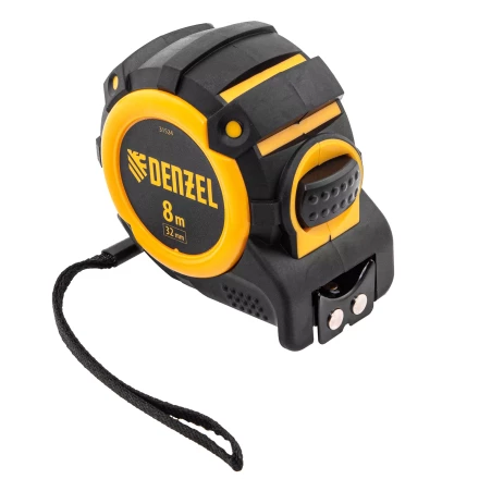 Рулетка Denzel 8м х 32мм, автоматич. фиксац., нейлон. покрытие, магнит. зацеп, двухстор. разметка, 31524 купить в Нягани