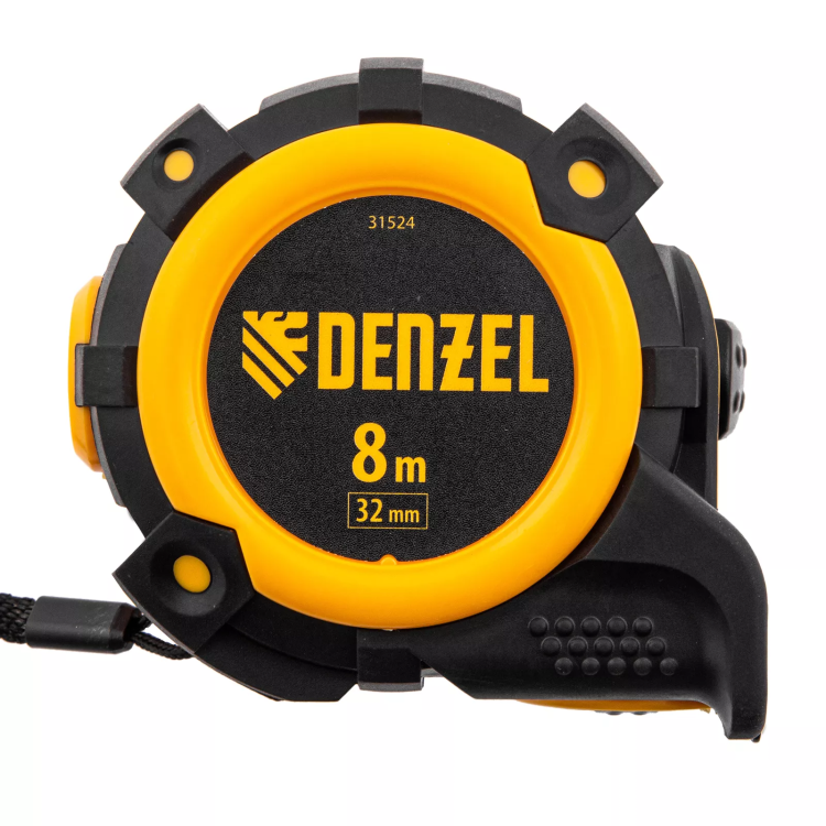 Рулетка Denzel 8м х 32мм, автоматич. фиксац., нейлон. покрытие, магнит. зацеп, двухстор. разметка, 31524 купить в Нягани