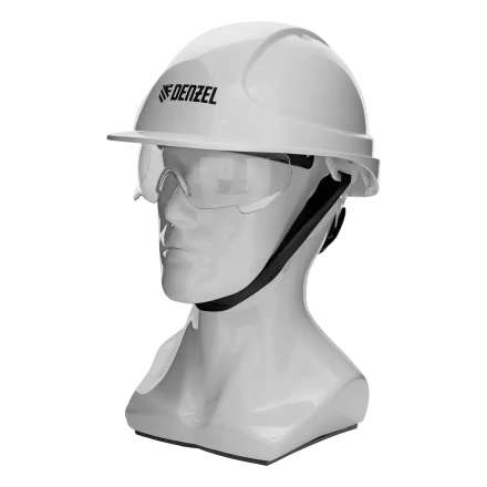 Каска защитная ударопр. Denzel «Форвард» (К-05),ABS/PC,комплект со встроен.очк.ОЧК-05 Форвард,белая 89205 купить в Нягани