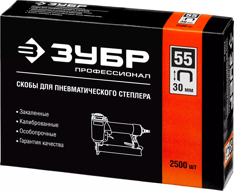 Скобы тип 55, 30 мм, особотвердые, ЗУБР "ПРОФЕССИОНАЛ" 31855-30, 2500 шт 31855-30 купить в Нягани