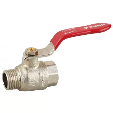 Кран ЗУБР шаровой 1/2&quot; полнопроходной &quot;мама-папа&quot;, ручка, никелированная латунь 51351-N-1/2 купить в Нягани