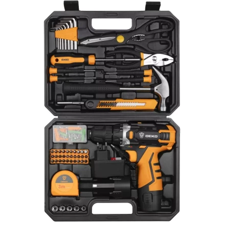 Дрель аккумуляторная DKCD12FU-Li DEKO + набор 104 инструмента для дома, 063-4117 купить в Нягани