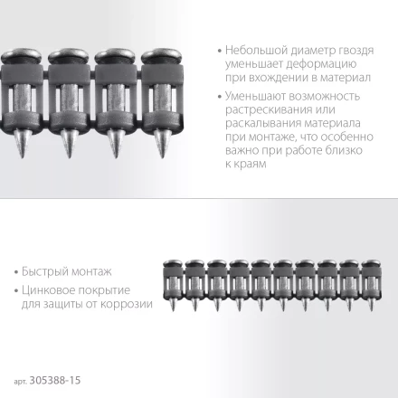 ЗУБР CN 15 х 2.7 мм, гвозди по бетону оцинкованные, 1000 шт (305388-15) купить в Нягани