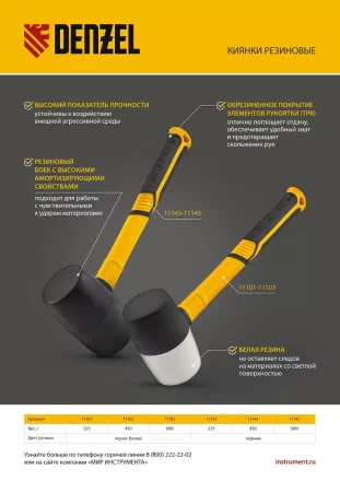 Киянка резиновая, 680 г, черная, фибергласовая рукоятка c TPR покрытием Denzel 11145 купить в Нягани