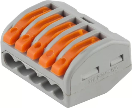 Клемма СВЕТОЗАР соединительная, разъемная, 5-и проводная, 400В, 32А, 0,5-2,5мм2/0,5-4мм2, 2шт 49190-5 купить в Нягани