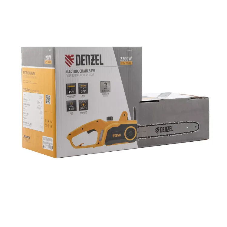 Пила цепная электрическая Denzel EDS-2200P, 2.2 кВт,поперечная, шина 45 см, шаг 3/8, паз 1.3 мм, 63 звена 95617 купить в Нягани