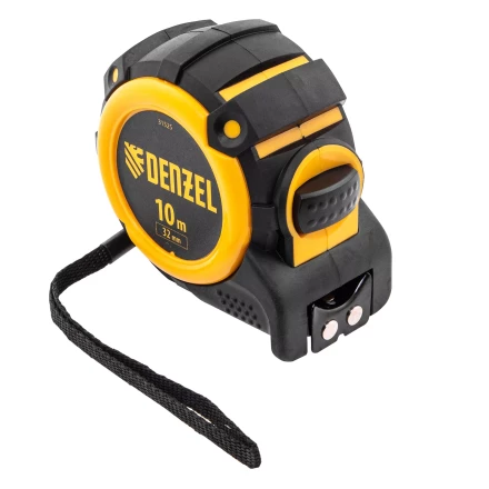Рулетка Denzel 10м х 32мм, автоматич. фиксац., нейлон. покрытие, магнит. зацеп, двухстор. разметка, 31525 купить в Нягани