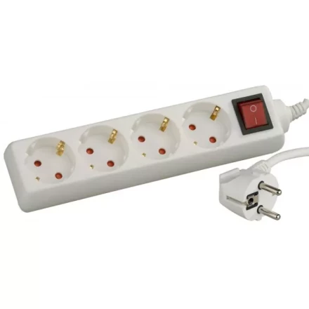 Удлинитель СВЕТОЗАР электрический с заземлением, выключателем, с защитными шторками, евро, 4 гнезда,3м SV-55045-3 купить в Нягани