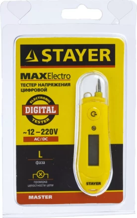 Тестер напряжения STAYER &quot;МASTER&quot; цифровой со световым индикатором, 12-220В, 70мм 45282 купить в Нягани