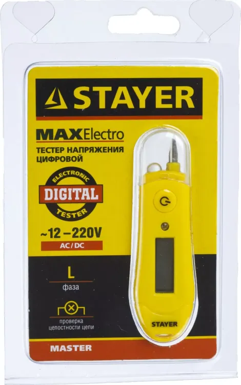 Тестер напряжения STAYER "МASTER" цифровой со световым индикатором, 12-220В, 70мм 45282 купить в Нягани