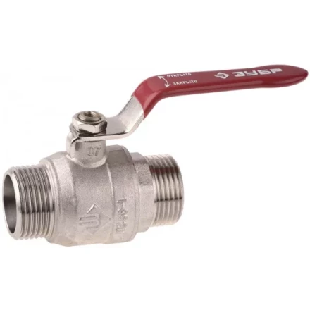 Кран ЗУБР шаровой 1/2&quot; полнопроходной &quot;папа-папа&quot;, ручка, никелированная латунь 51352-N-1/2 купить в Нягани