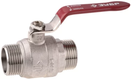 Кран ЗУБР шаровой 1/2&quot; полнопроходной &quot;папа-папа&quot;, ручка, никелированная латунь 51352-N-1/2 купить в Нягани
