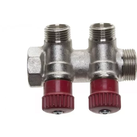 Коллектор GENERAL FITTINGS для горячей воды, вентили, никелированная латунь, вход 3/4&quot; - 2 выхода 1/2&quot; 51046-3/4-1/2-HT2 купить в Нягани