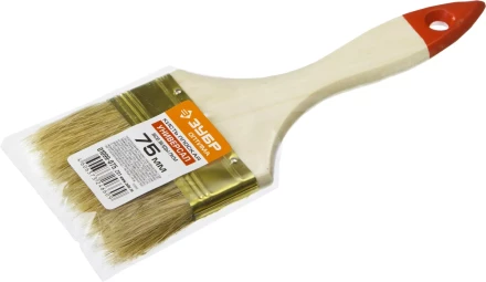 Кисть плоская ЗУБР &quot;УНИВЕРСАЛ-ОПТИМА&quot;, светлая щетина, деревянная ручка, 75мм 01099-075_z01 купить в Нягани